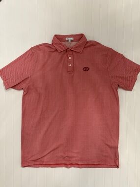 Peter Millar Men's Coral Polo with Micro Geometric Print XL